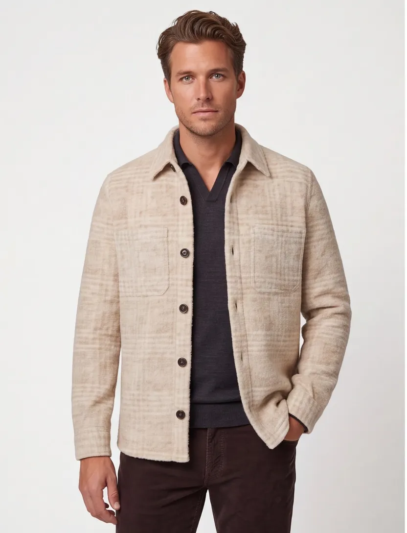 Profuomo overshirt wol geruit sand