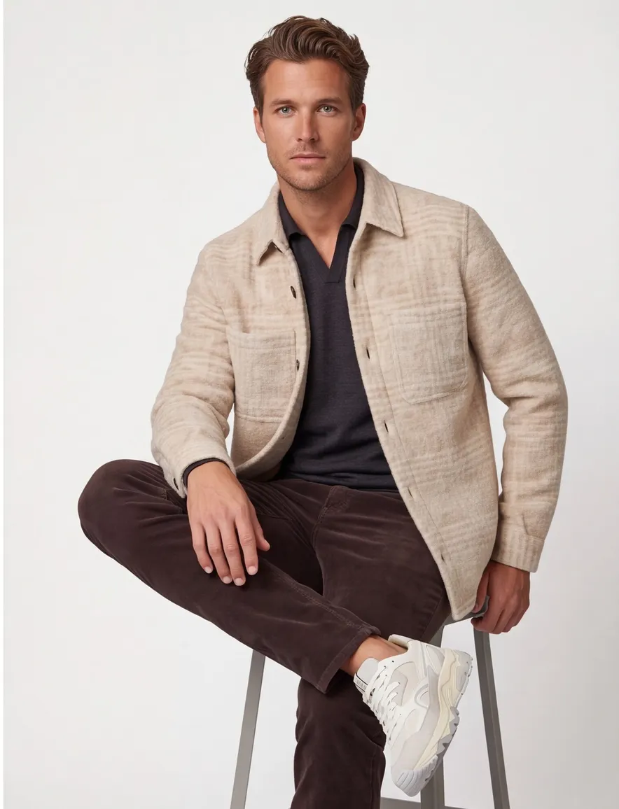 Profuomo overshirt geruit sand wol