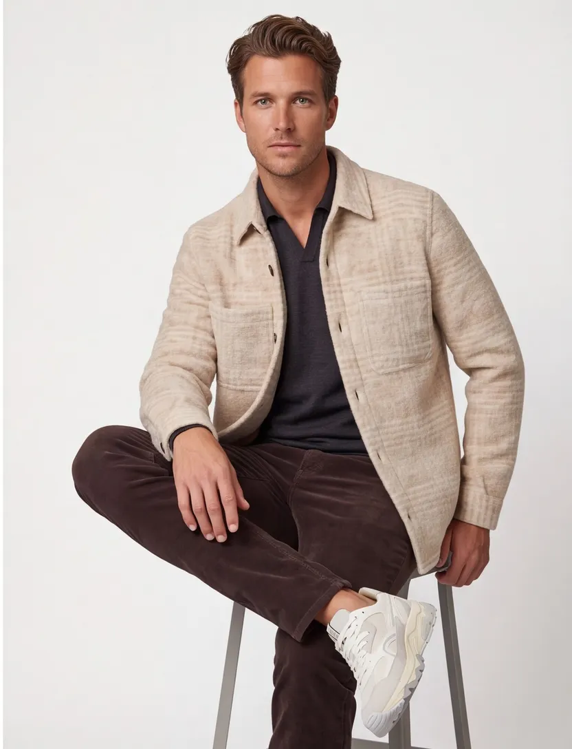 Profuomo overshirt wol geruit sand