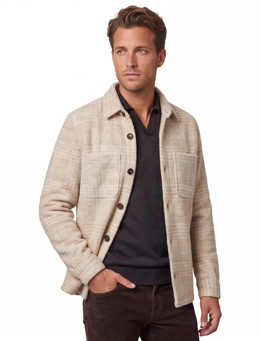 Profuomo overshirt wol geruit sand