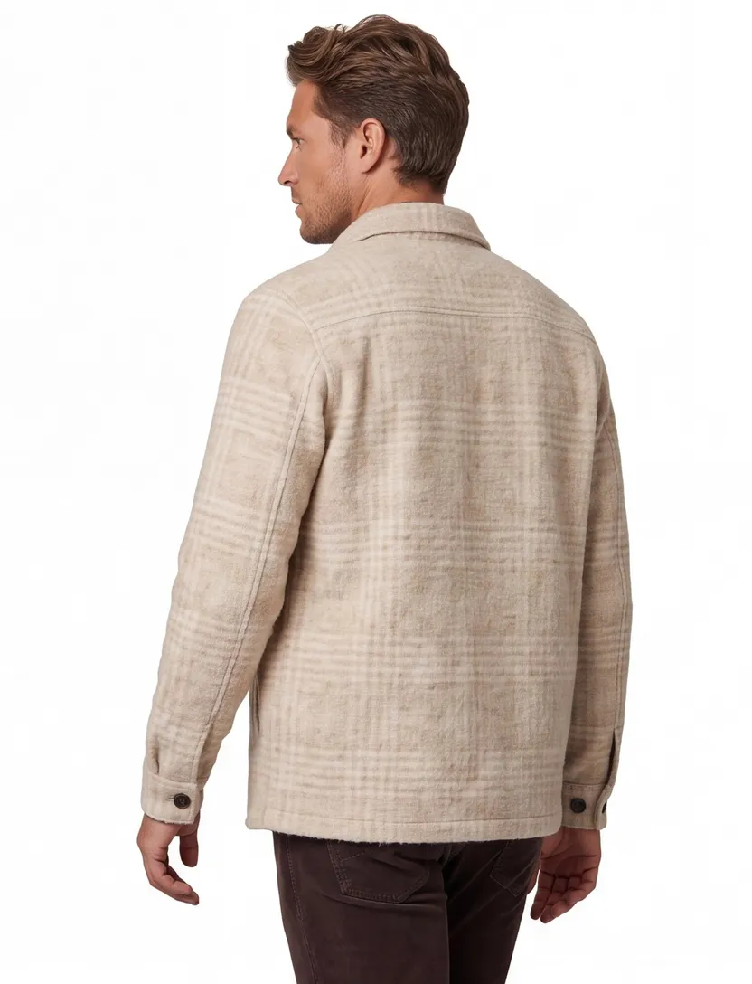 Profuomo overshirt wol geruit sand