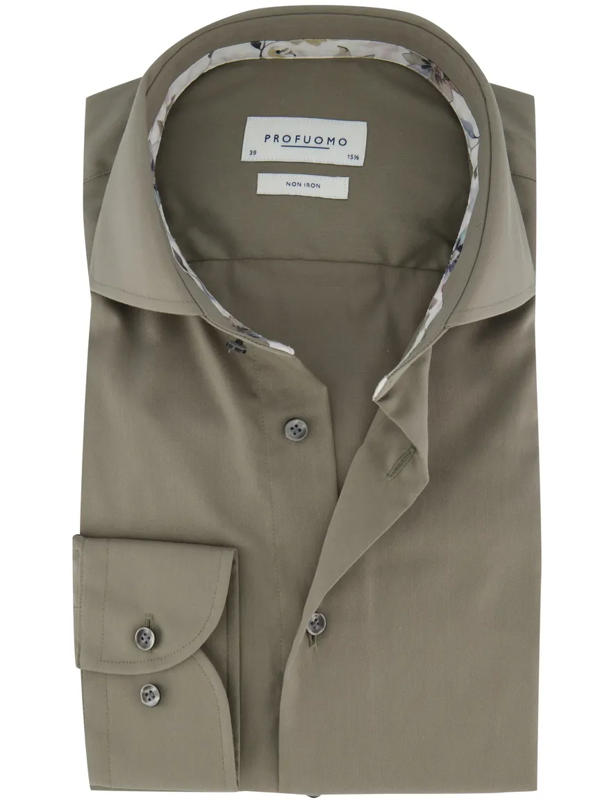 Profuomo overhemd strijkvrij groen slim fit