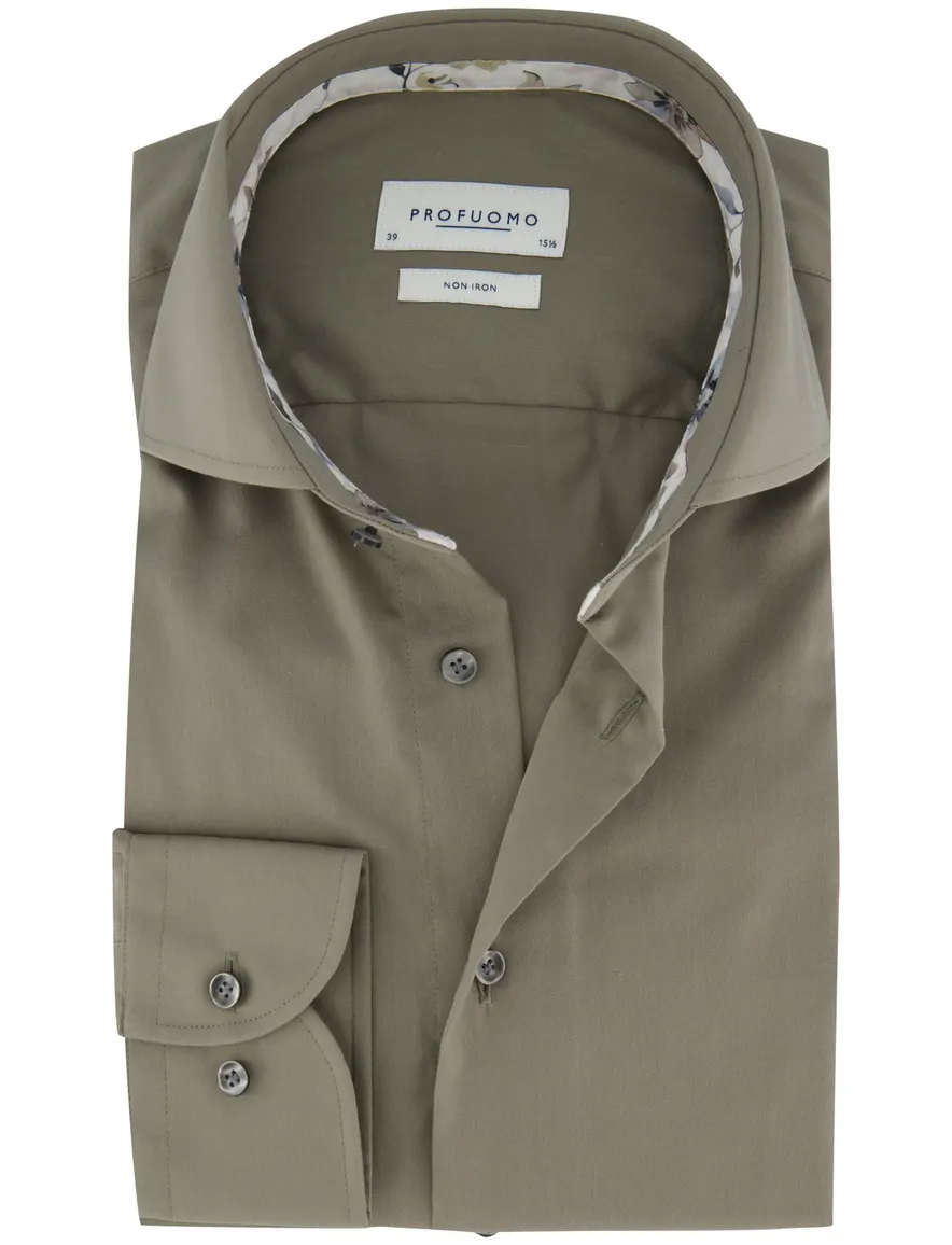 Profuomo overhemd strijkvrij groen slim fit
