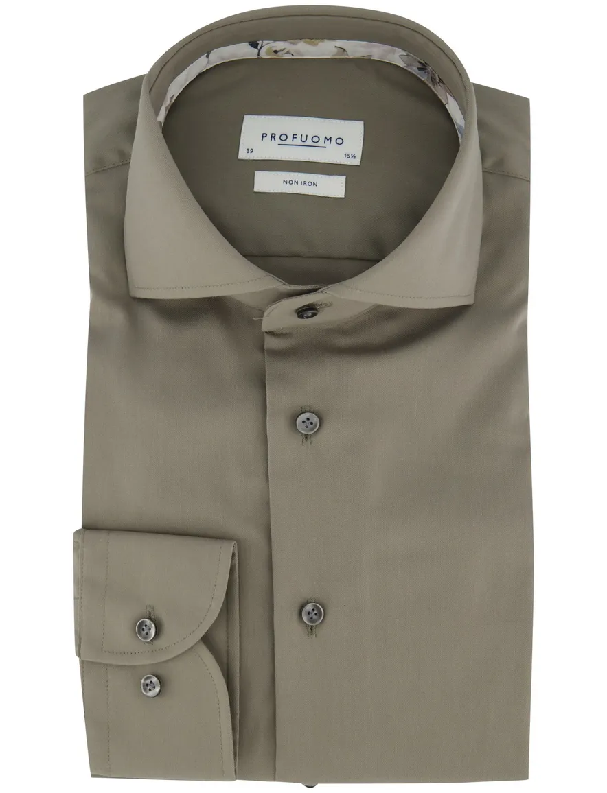 Profuomo overhemd strijkvrij groen slim fit