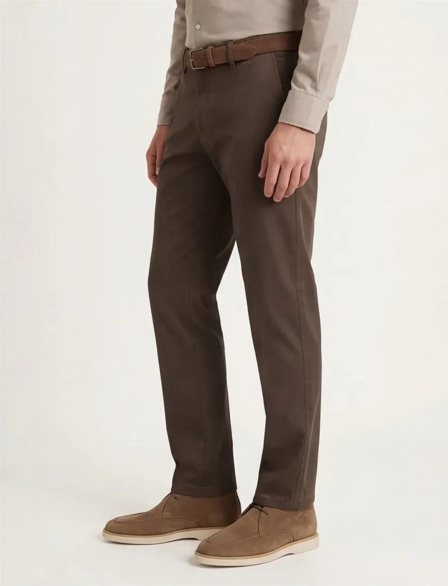 M.E.N.S. pantalon effen bruin katoen normale fit
