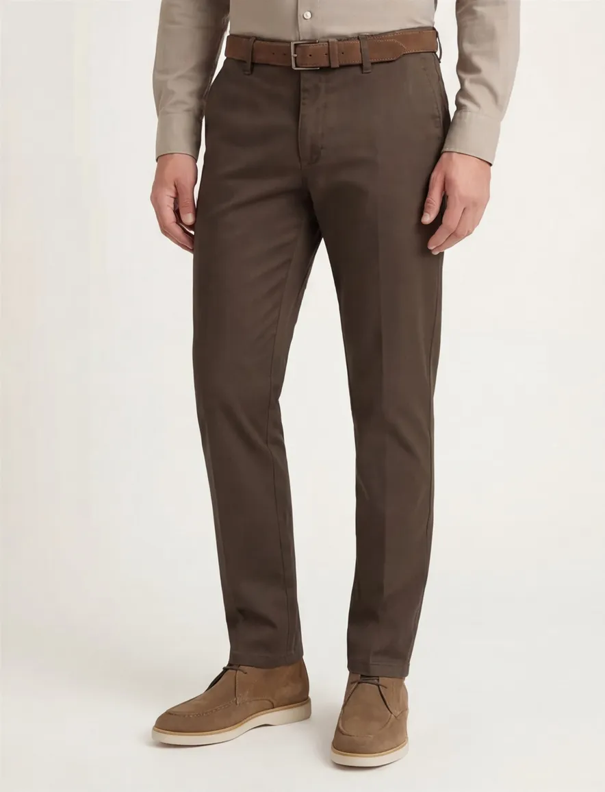 M.E.N.S. pantalon effen bruin katoen normale fit