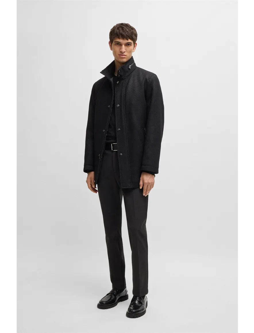BOSS Black Leno-P trui ronde hals 100% wol zwart effen