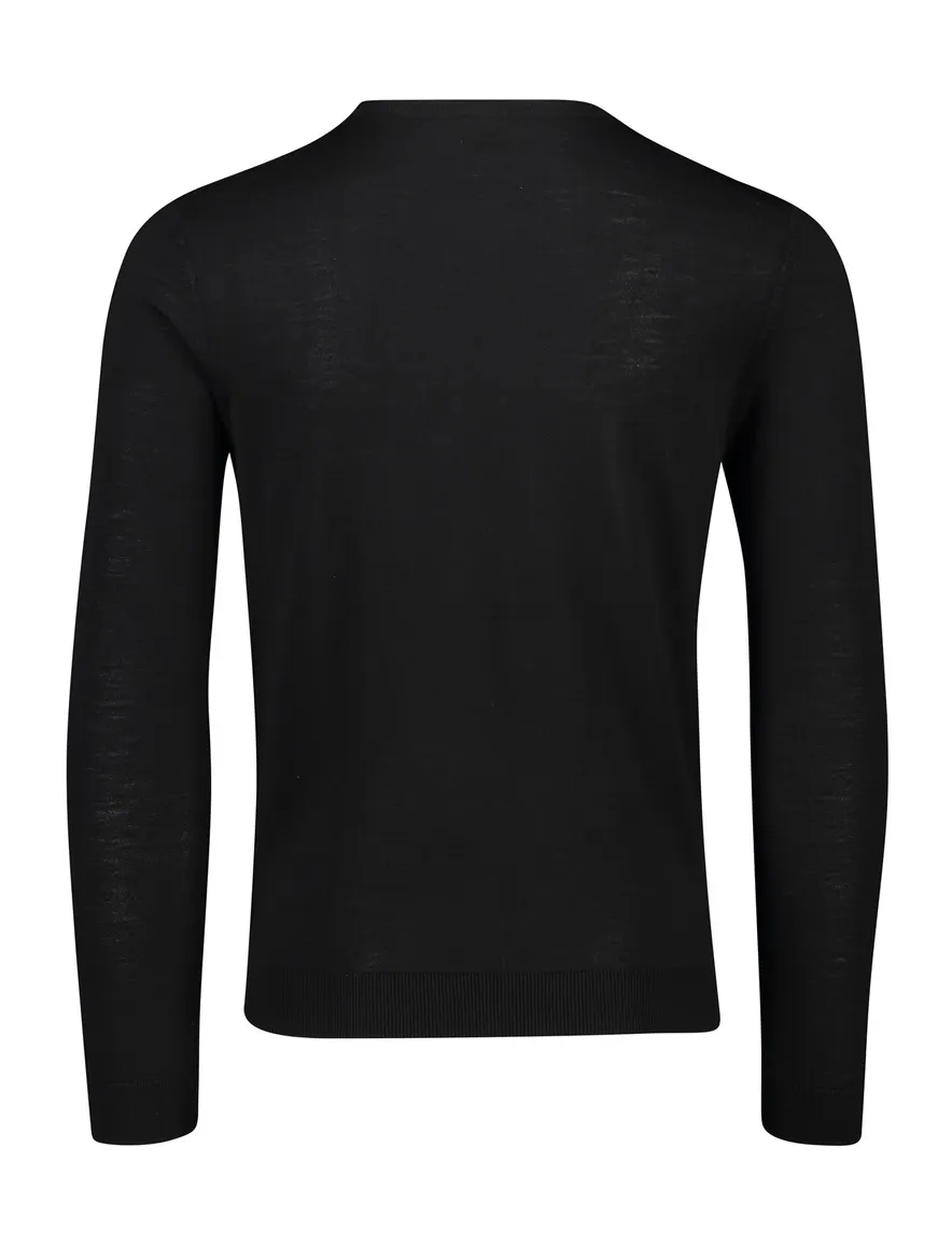 BOSS Black Leno-P trui ronde hals 100% wol zwart effen