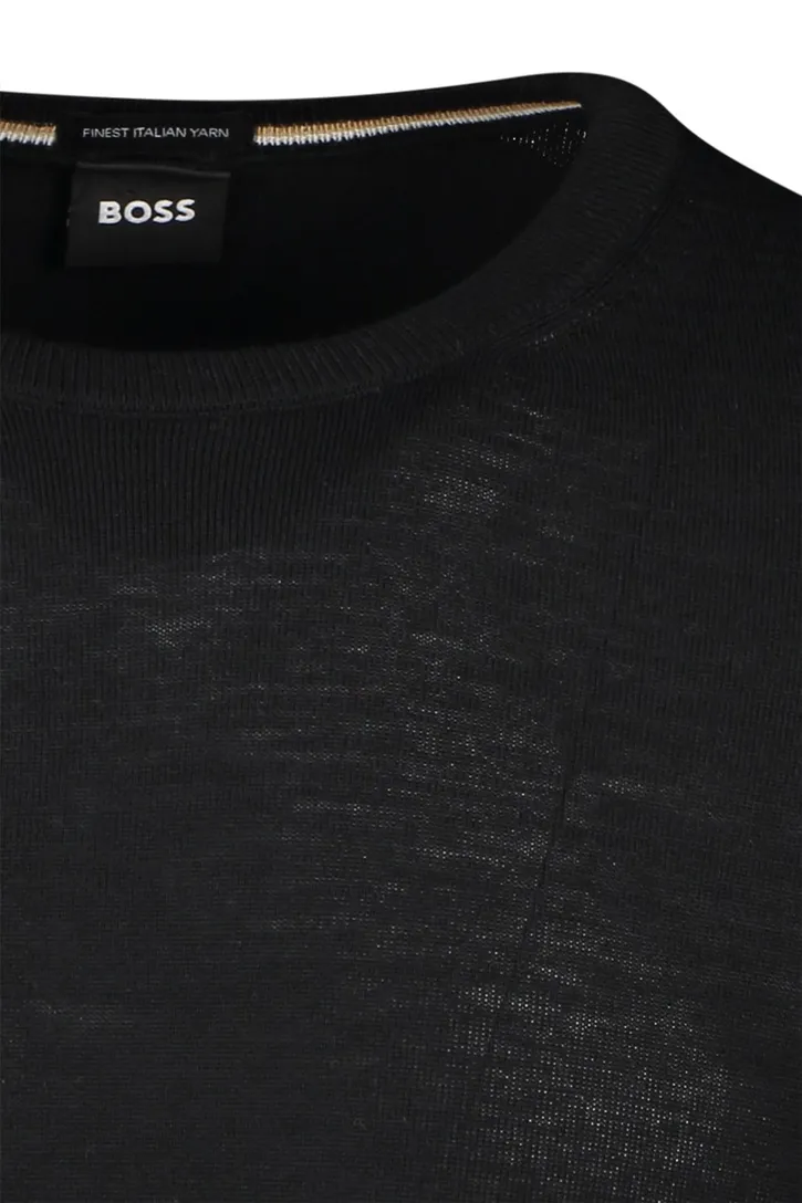 Boss Black trui wol zwart Leno normale fit
