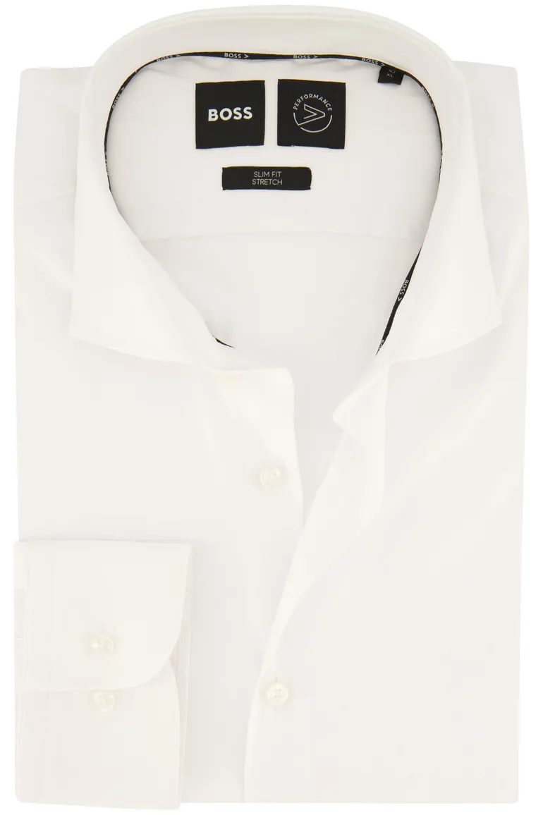 business overhemd Hugo Boss wit effen katoen, stretch slim fit
