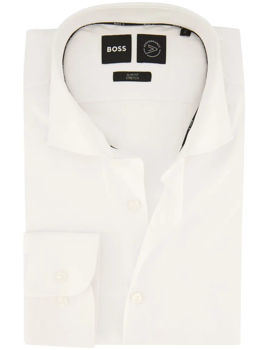 business overhemd Hugo Boss wit effen katoen, stretch slim fit