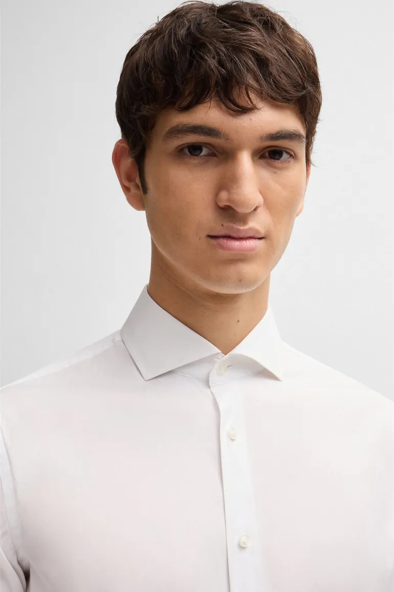 business overhemd Hugo Boss wit effen katoen, stretch slim fit