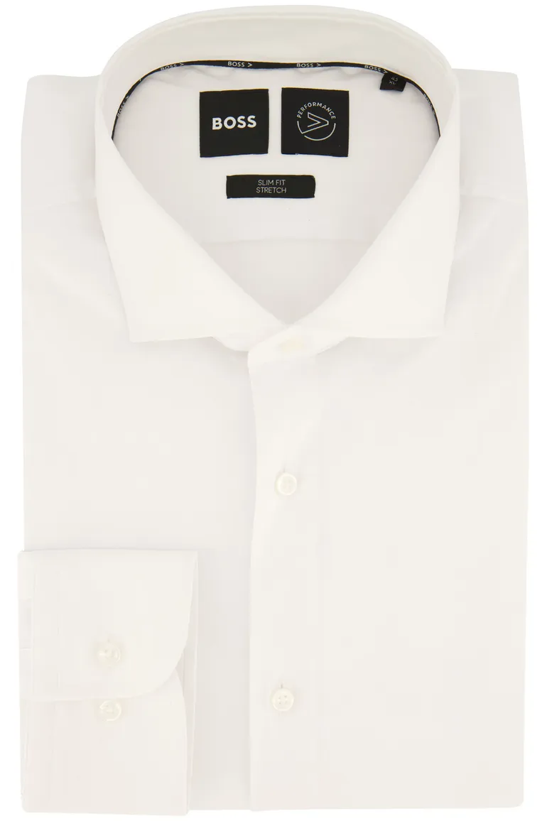business overhemd Hugo Boss wit effen katoen, stretch slim fit