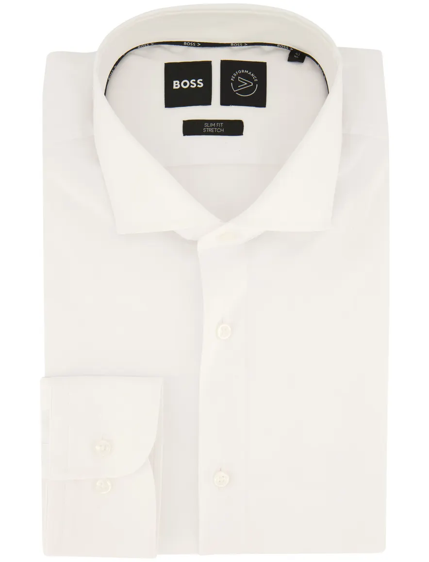 business overhemd Hugo Boss wit effen katoen, stretch slim fit