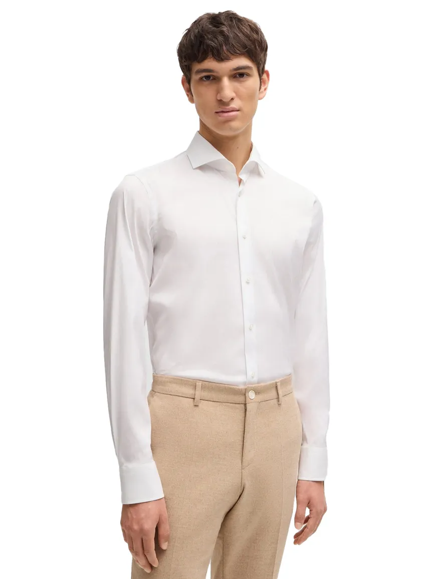 business overhemd Hugo Boss wit effen katoen, stretch slim fit