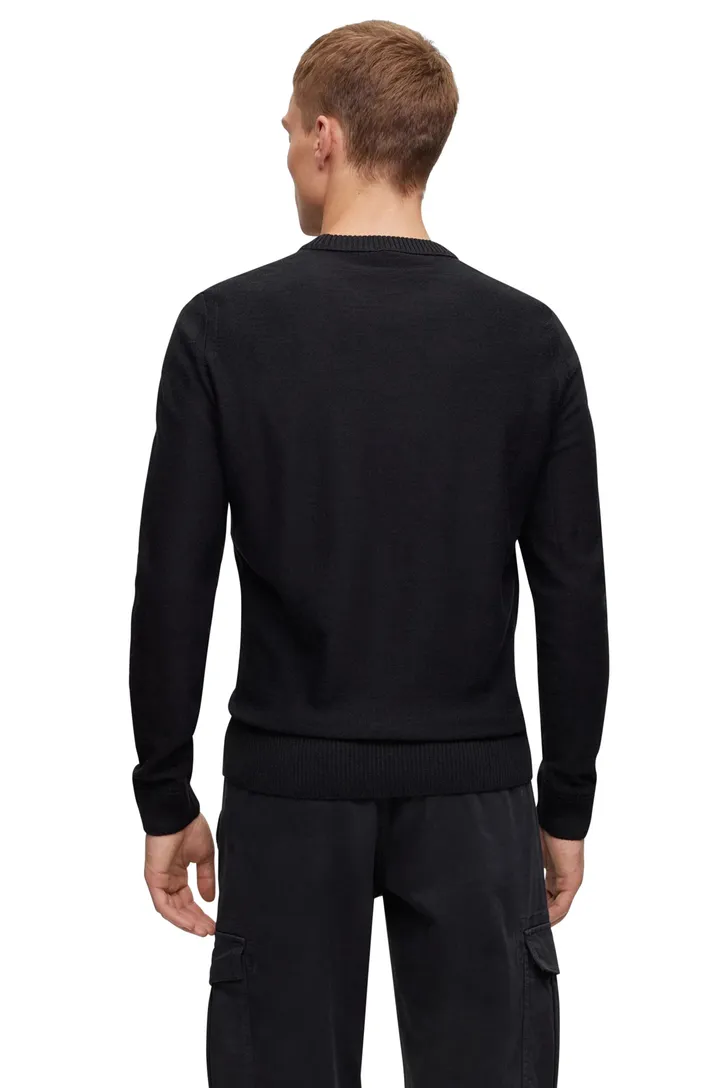Boss Orange trui met ronde hals zwart wol-stretch