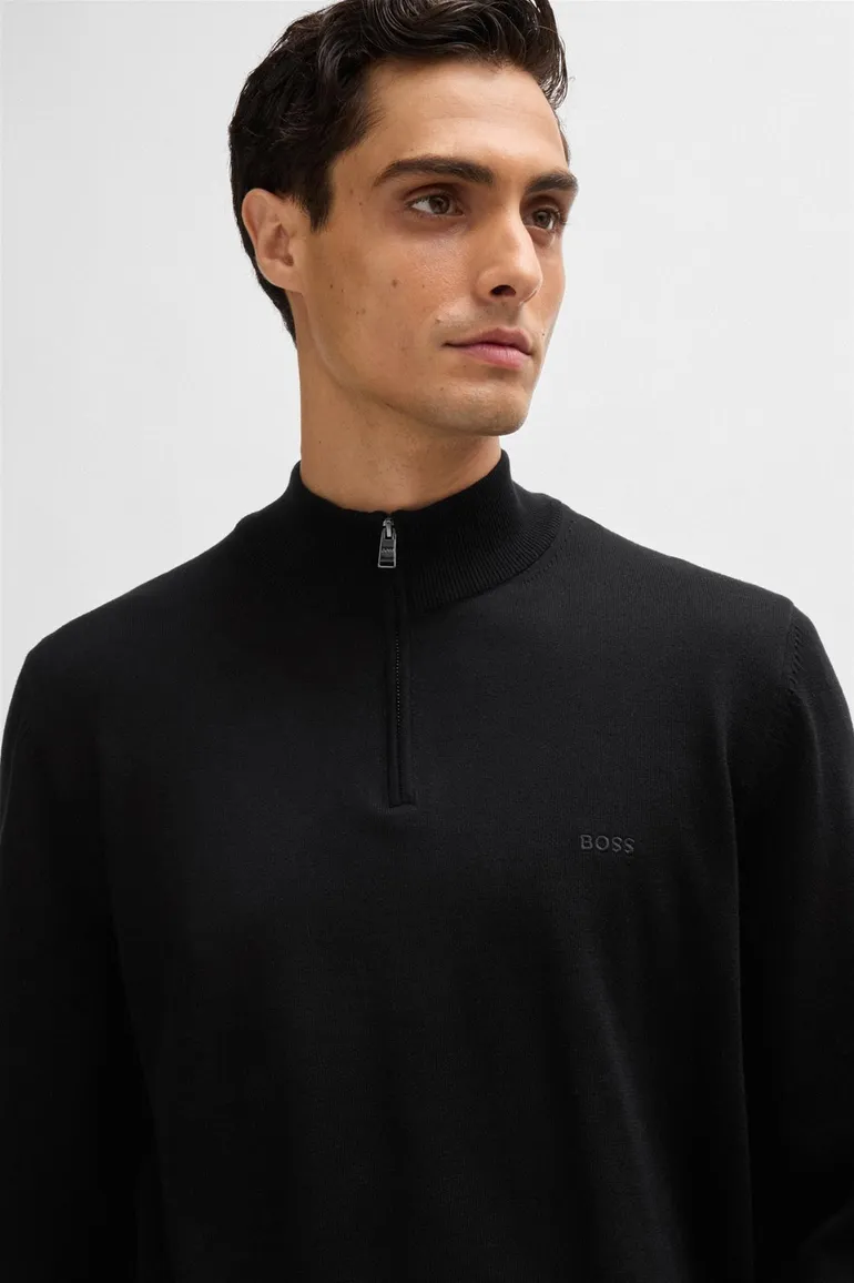 Boss Black halfzip trui Padro zwart effen katoen