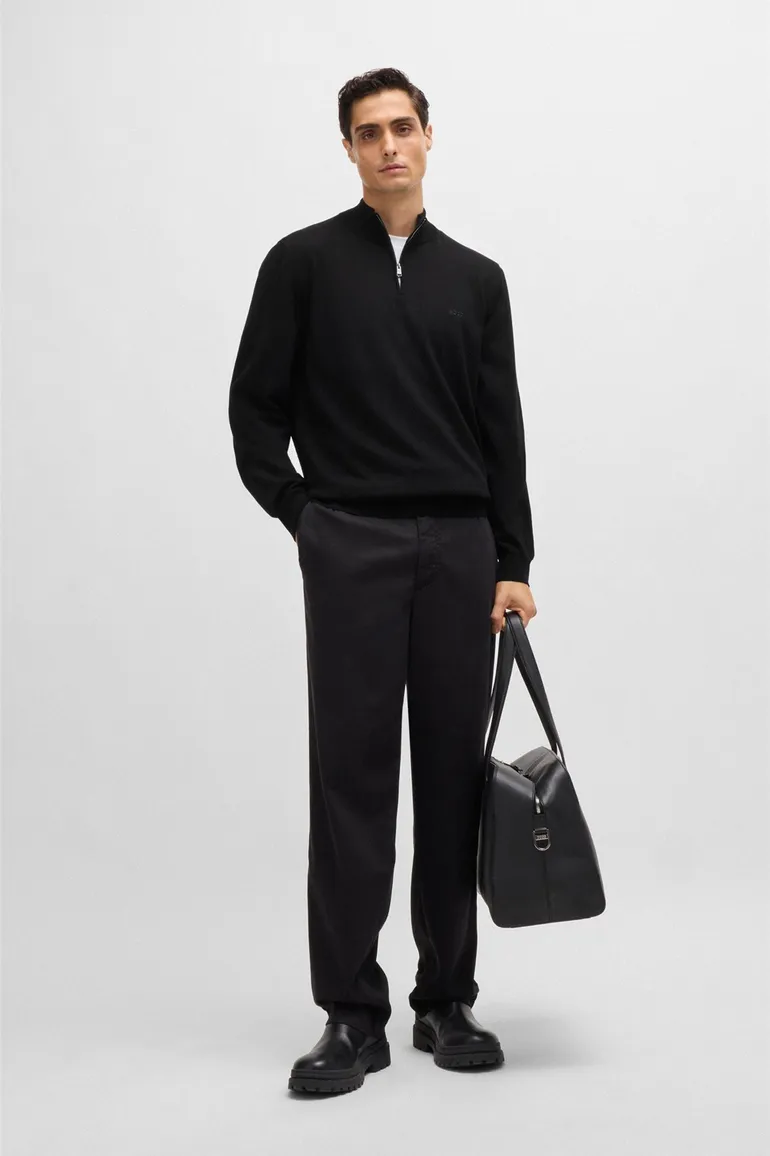 Boss Black halfzip trui Padro zwart effen katoen