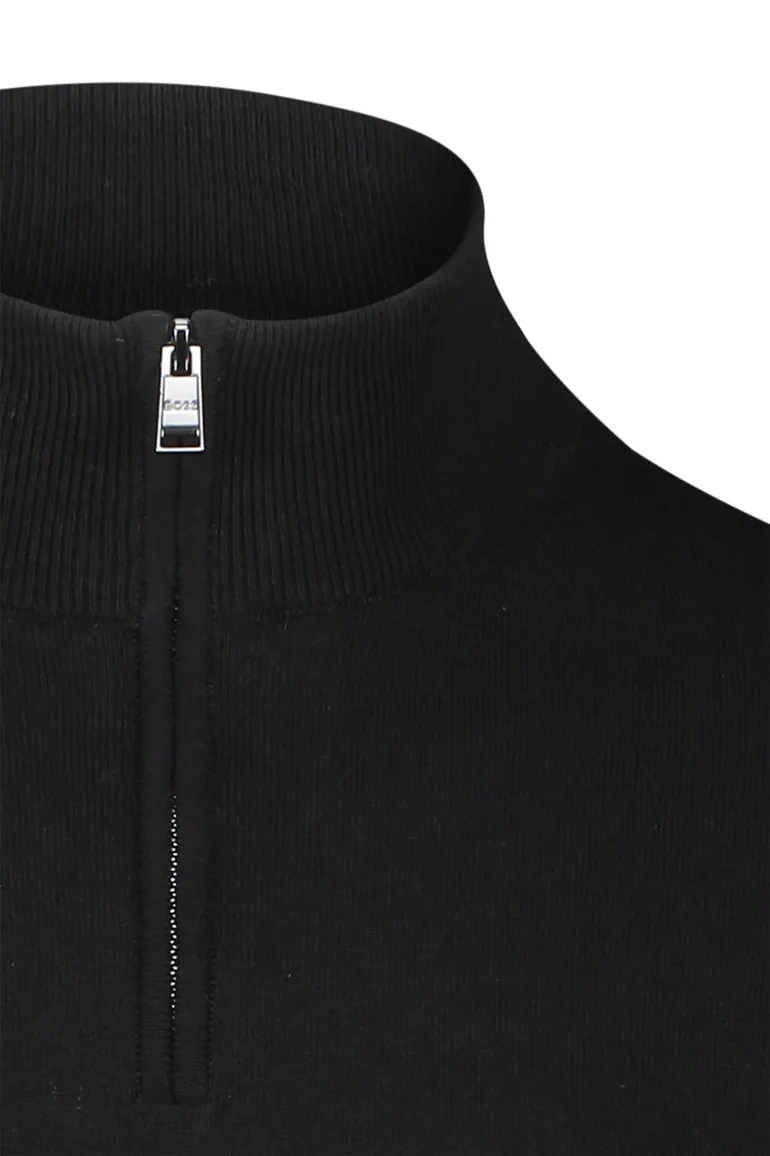 Boss Black halfzip trui Padro zwart effen katoen