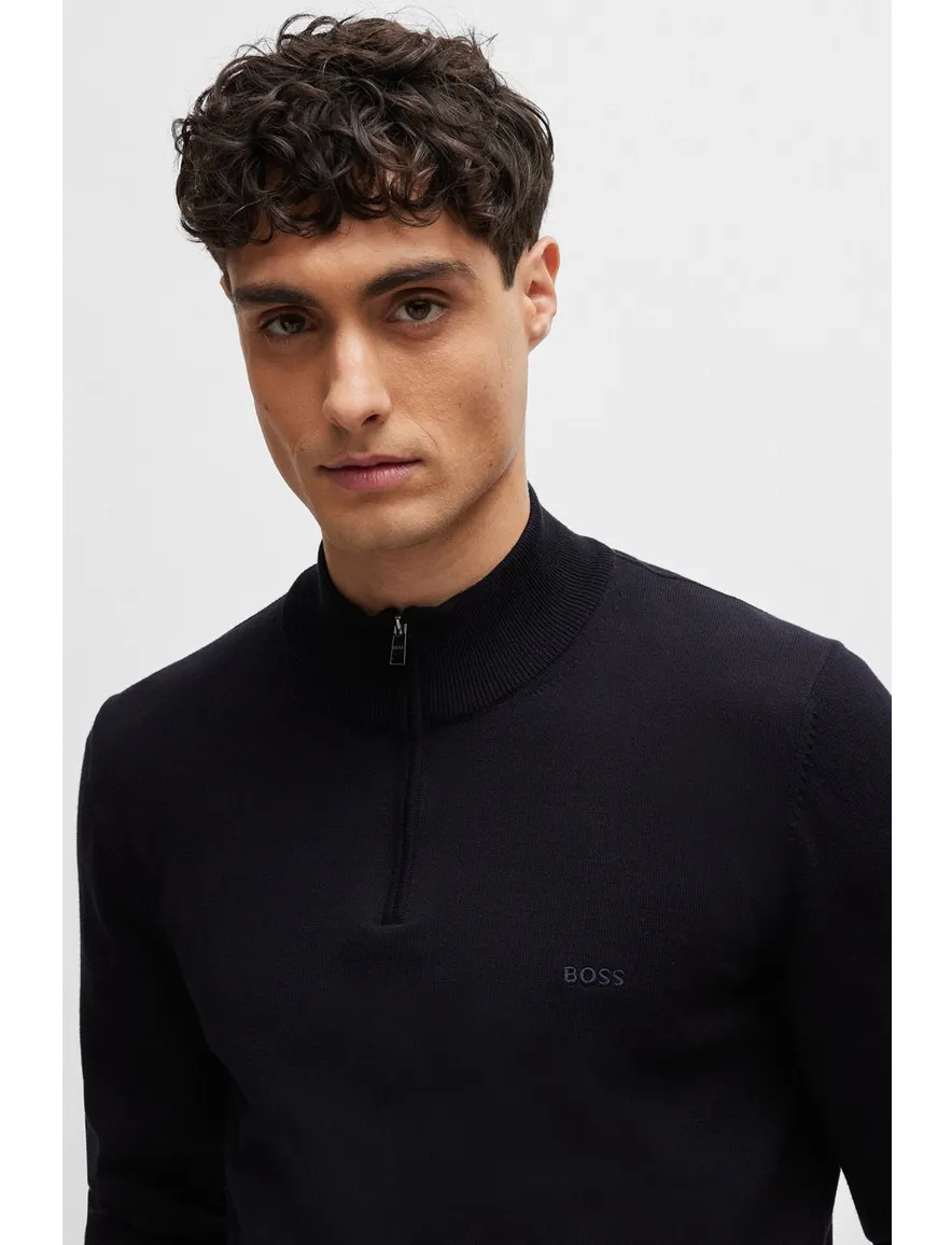 Boss Black Padro sweater effen donkerblauw normale fit