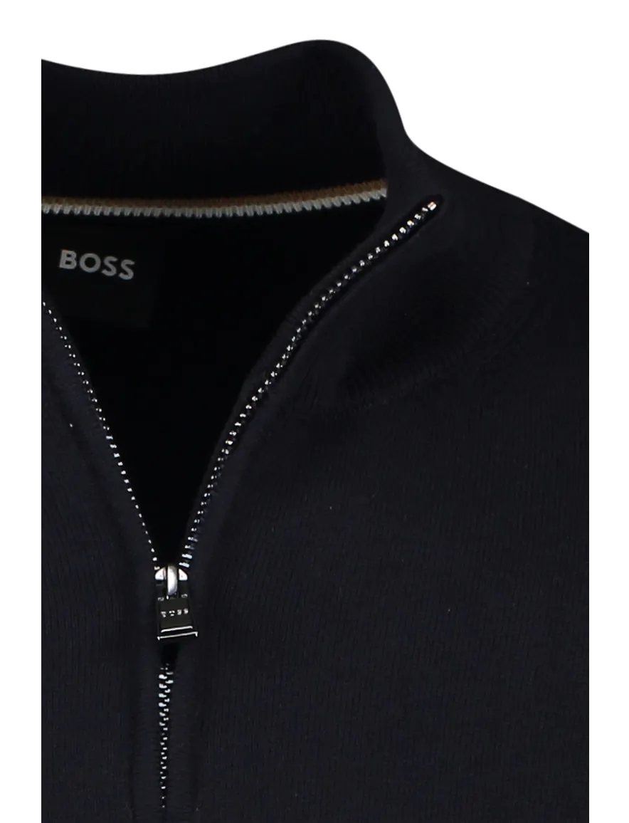 Boss Black Padro sweater effen donkerblauw normale fit