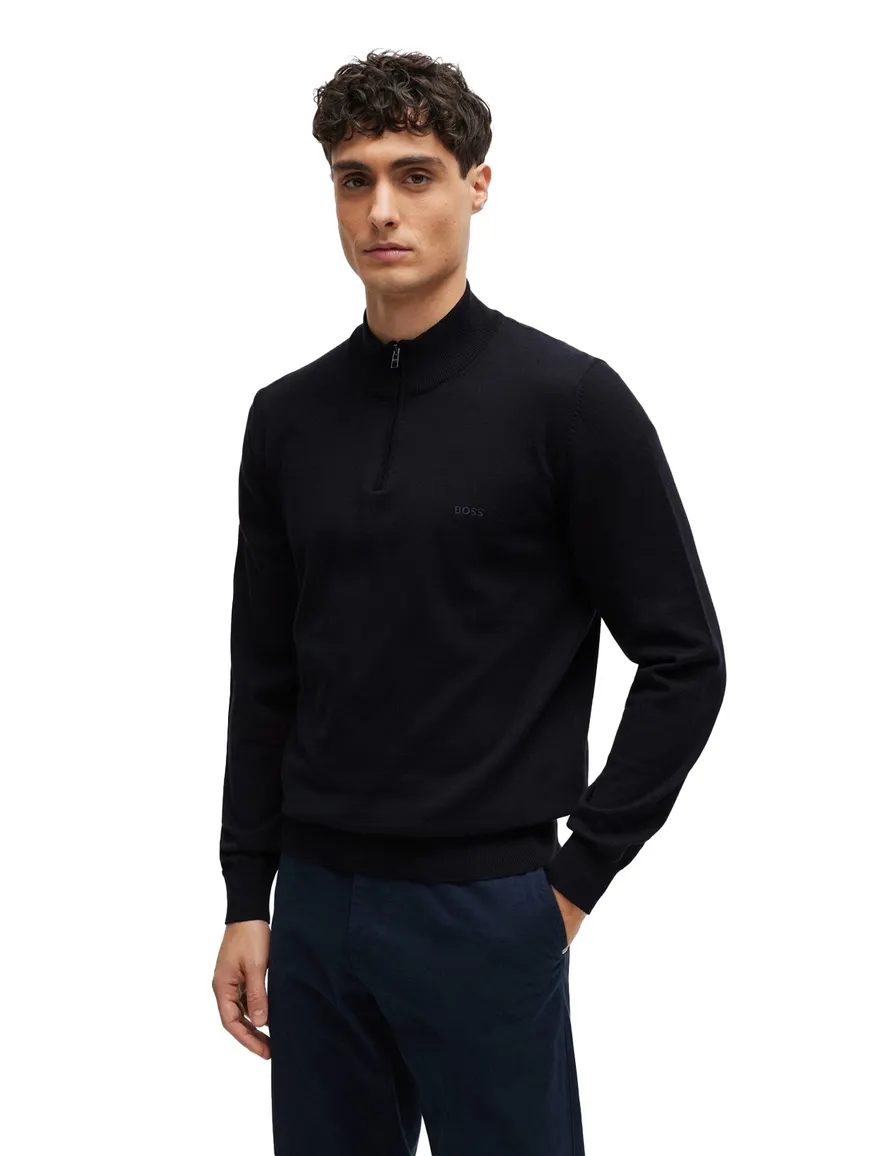 Boss Black Padro sweater effen donkerblauw normale fit