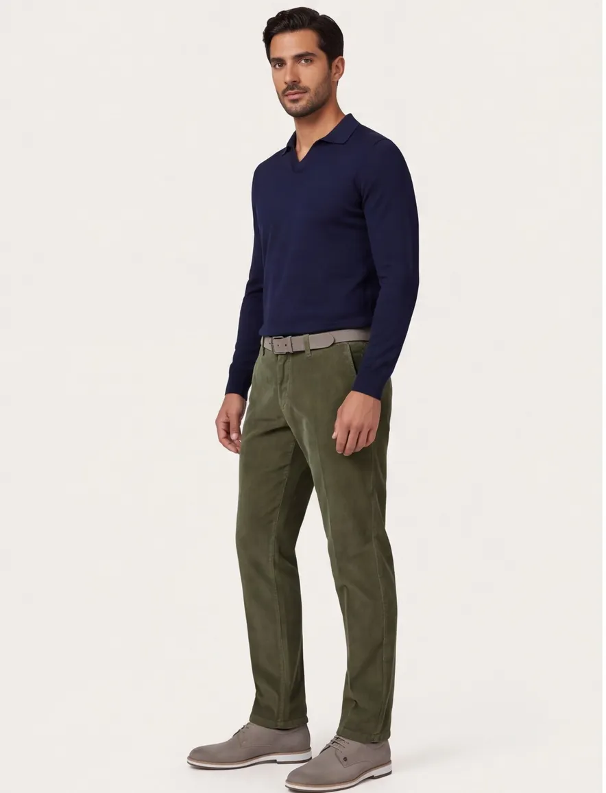M.E.N.S. madison pantalon effen groen ribstof