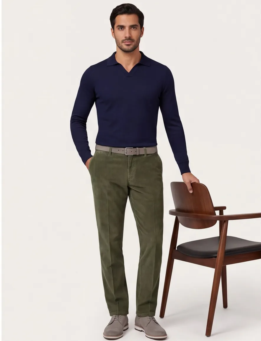 M.E.N.S. madison pantalon effen groen ribstof