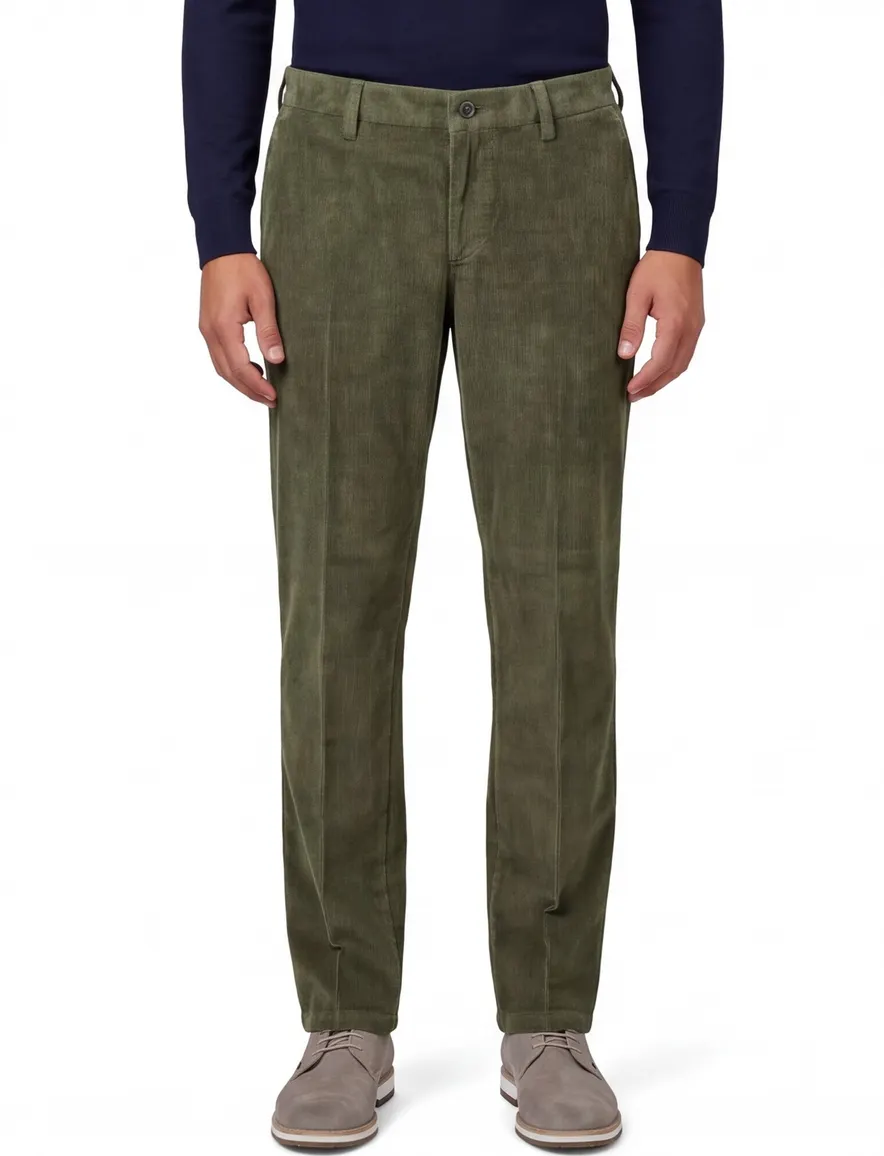 M.E.N.S. madison pantalon effen groen ribstof