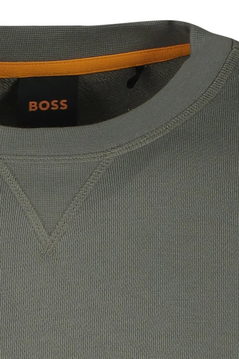Boss Orange trui Westart groen effen normale fit ronde hals