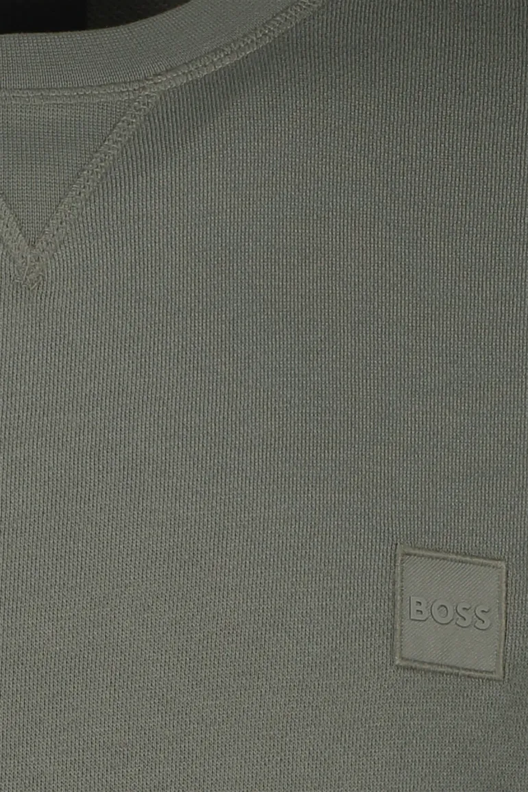 Boss Orange trui Westart groen effen normale fit ronde hals