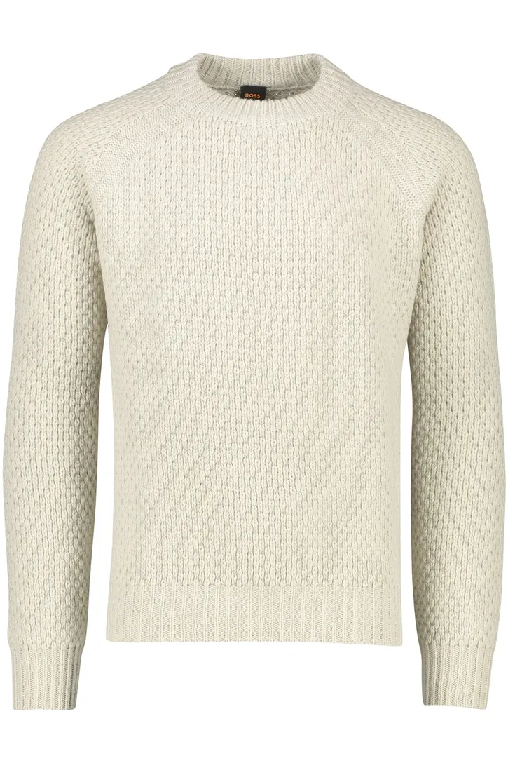 Boss Orange trui Armstrong wol beige grof gebreid