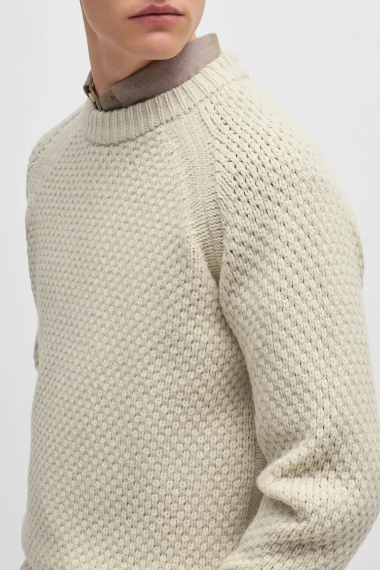 Boss Orange trui Armstrong wol beige grof gebreid
