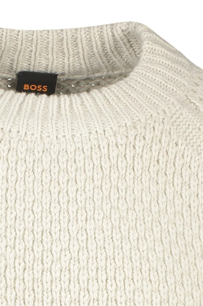 Boss Orange trui Armstrong wol beige grof gebreid