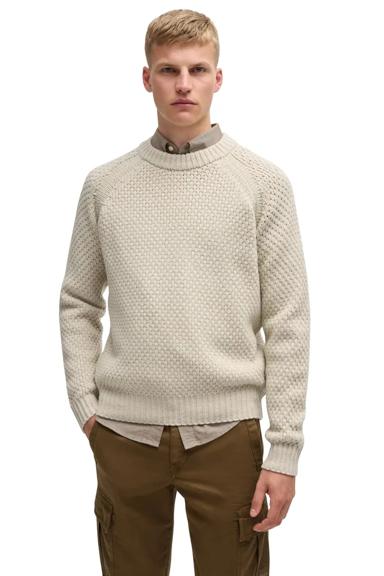 Boss Orange trui Armstrong wol beige grof gebreid