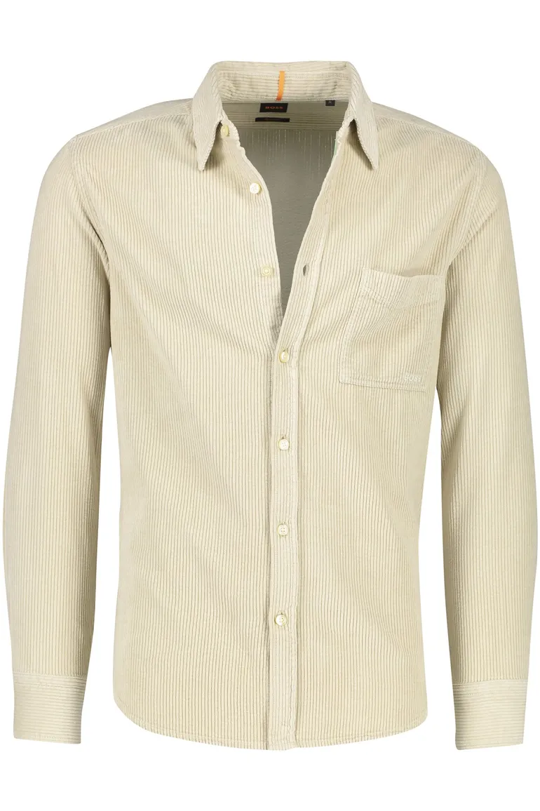Boss Relegant overshirt effen beige normale fit corduroy