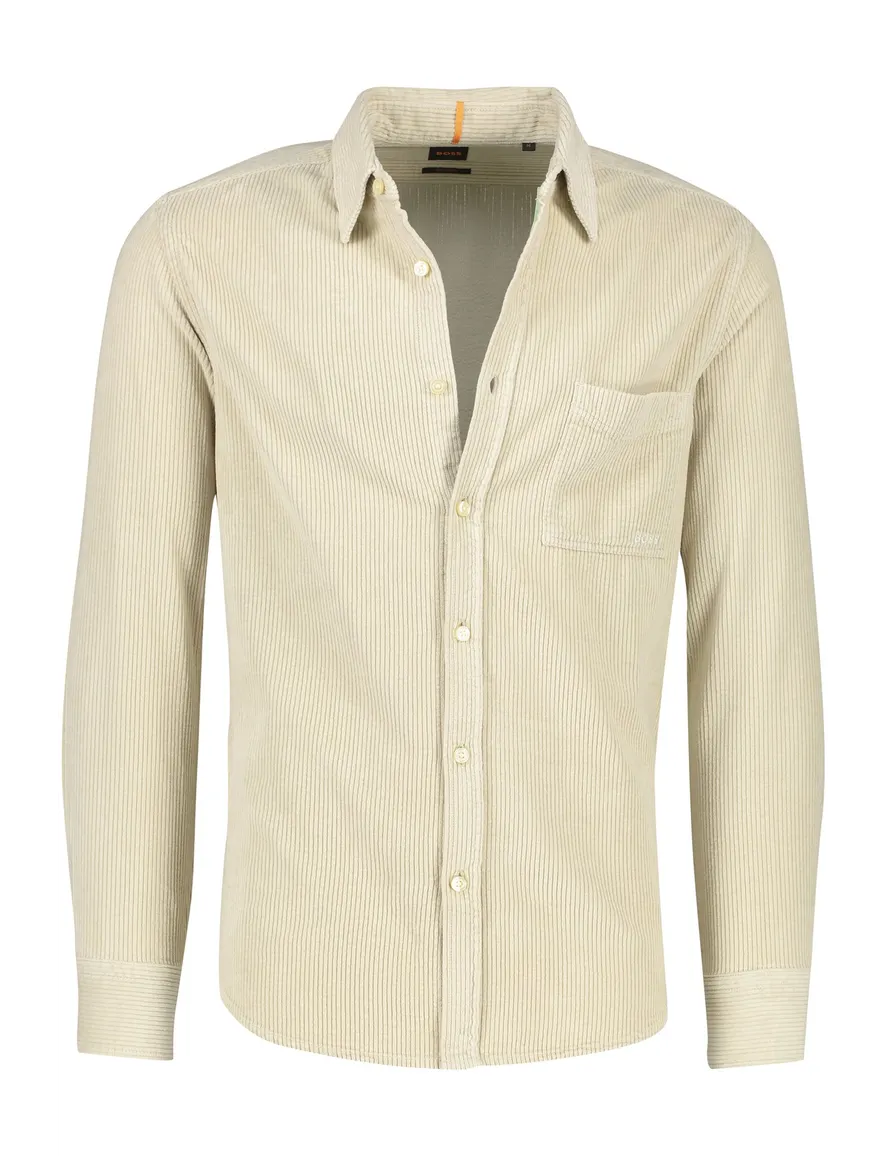 Boss Relegant overshirt effen beige normale fit corduroy