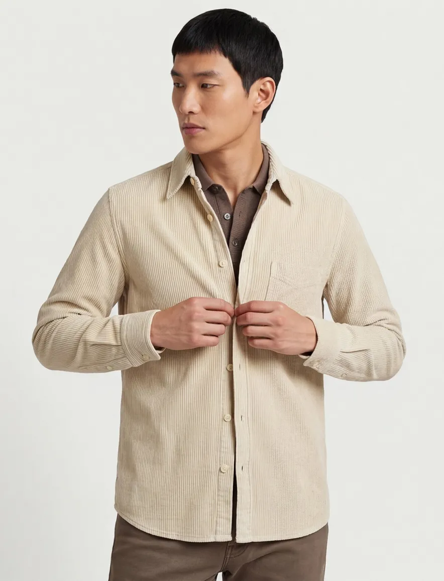Boss Relegant overshirt effen beige normale fit corduroy