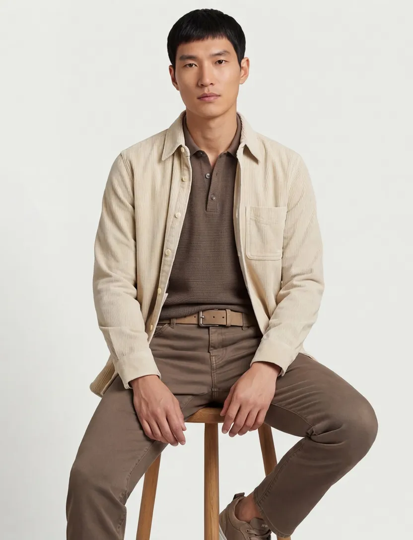 Boss overshirt beige effen katoen normale fit