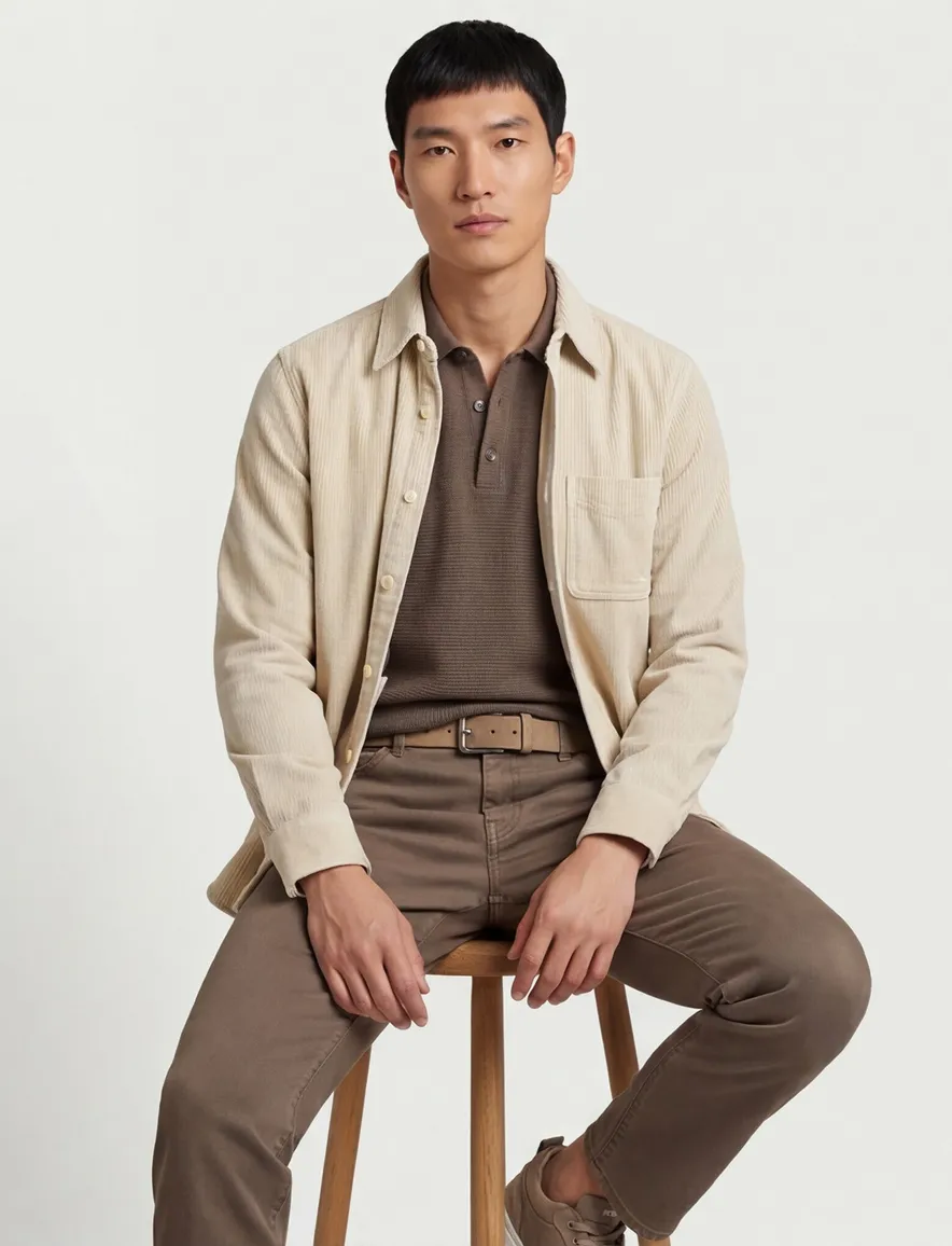 Boss Relegant overshirt effen beige normale fit corduroy