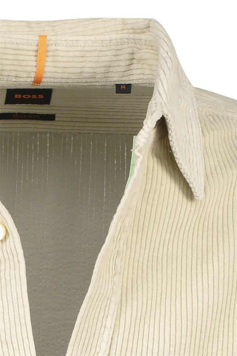 Boss Relegant overshirt effen beige normale fit corduroy