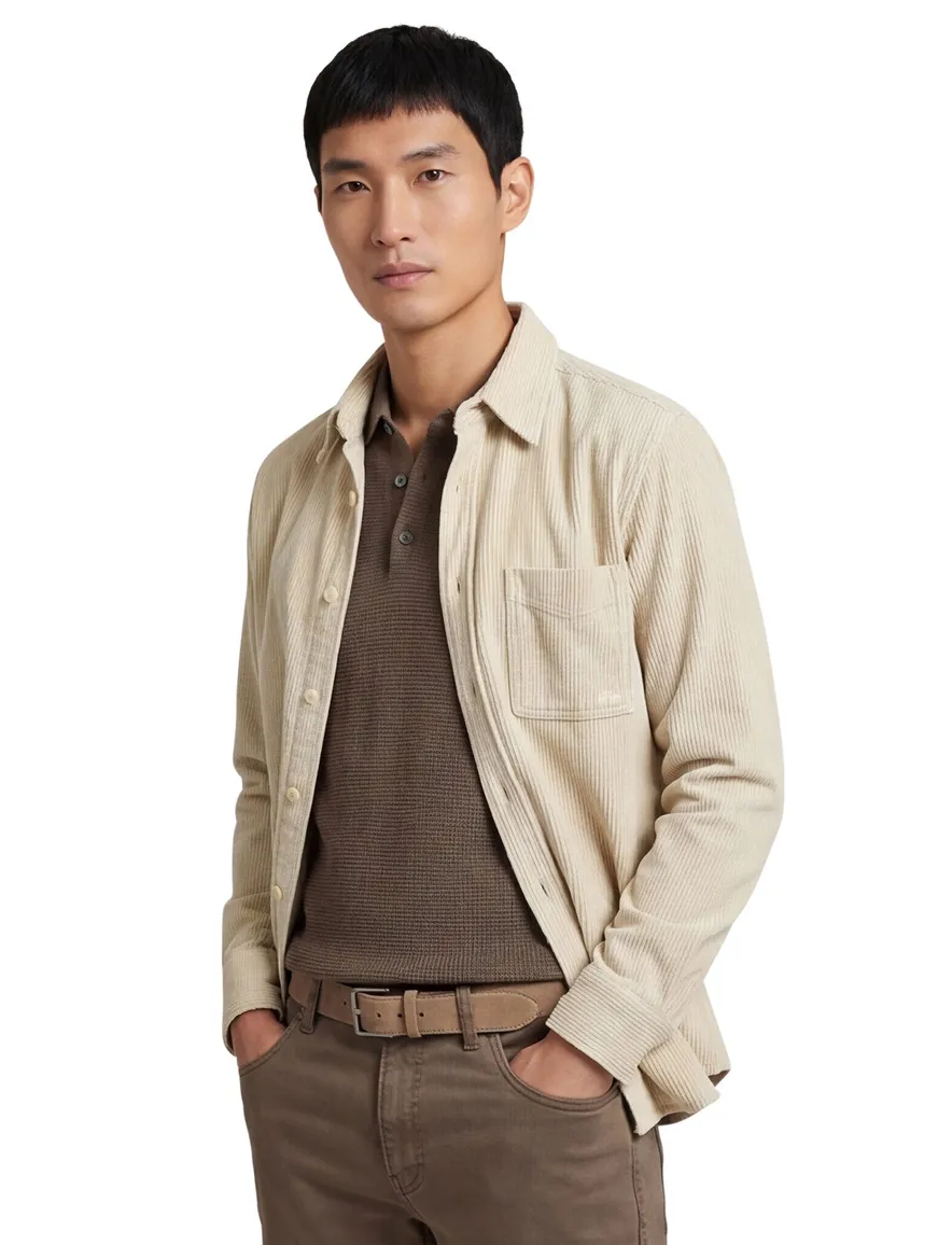 Boss Relegant overshirt effen beige normale fit corduroy