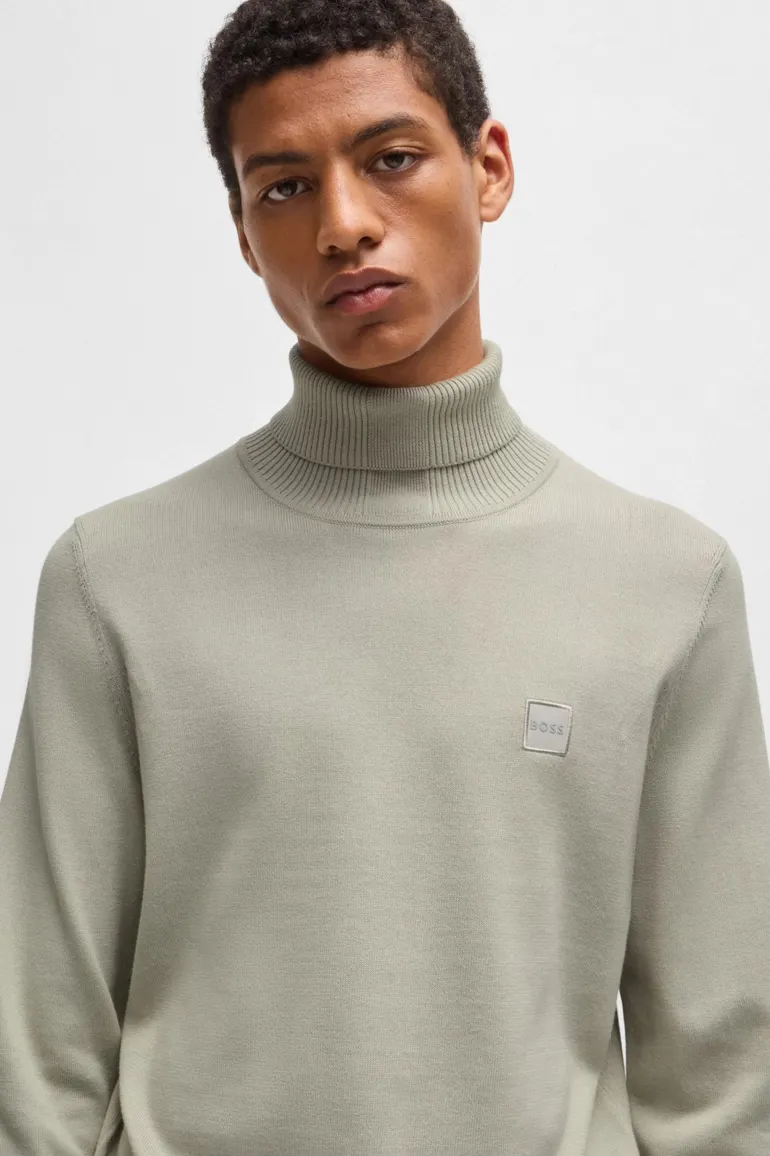 Boss Orange coltrui Akrio beige effen gebreid katoen en kasjmir