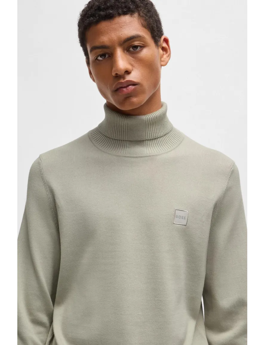 Boss Orange coltrui Akrio beige effen gebreid katoen en kasjmir