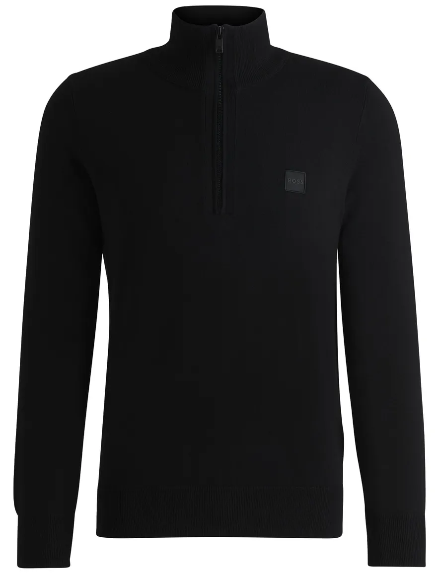 Boss Orange Kanobix zwarte half zip trui katoen kasjmier gebreid