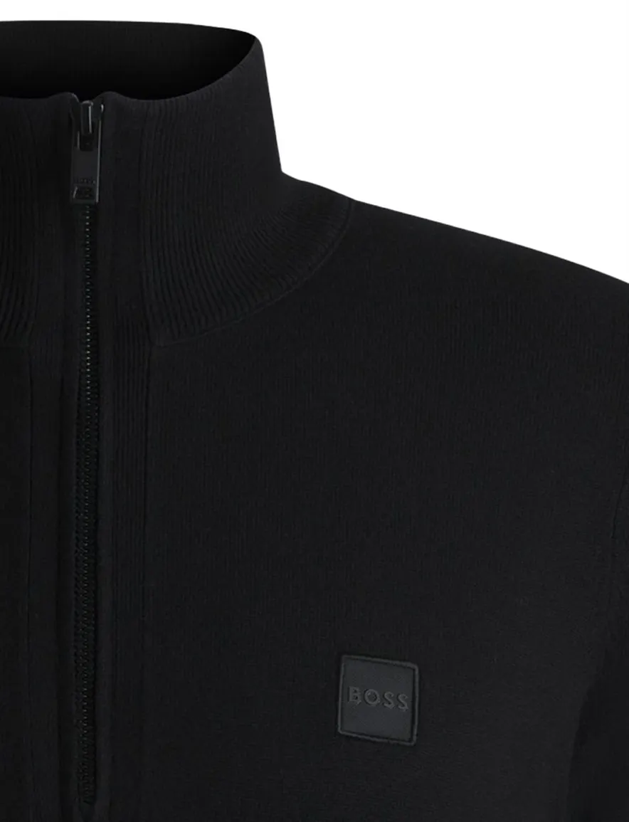 Boss Orange Kanobix zwarte half zip trui katoen kasjmier gebreid