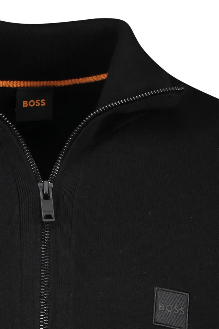 Boss Orange Kanobix zwarte half zip trui katoen kasjmier gebreid