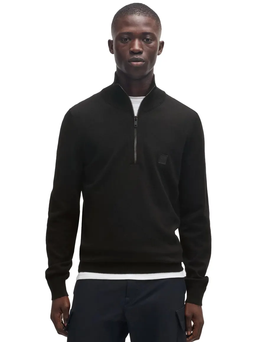 Boss Orange Kanobix zwarte half zip trui katoen kasjmier gebreid