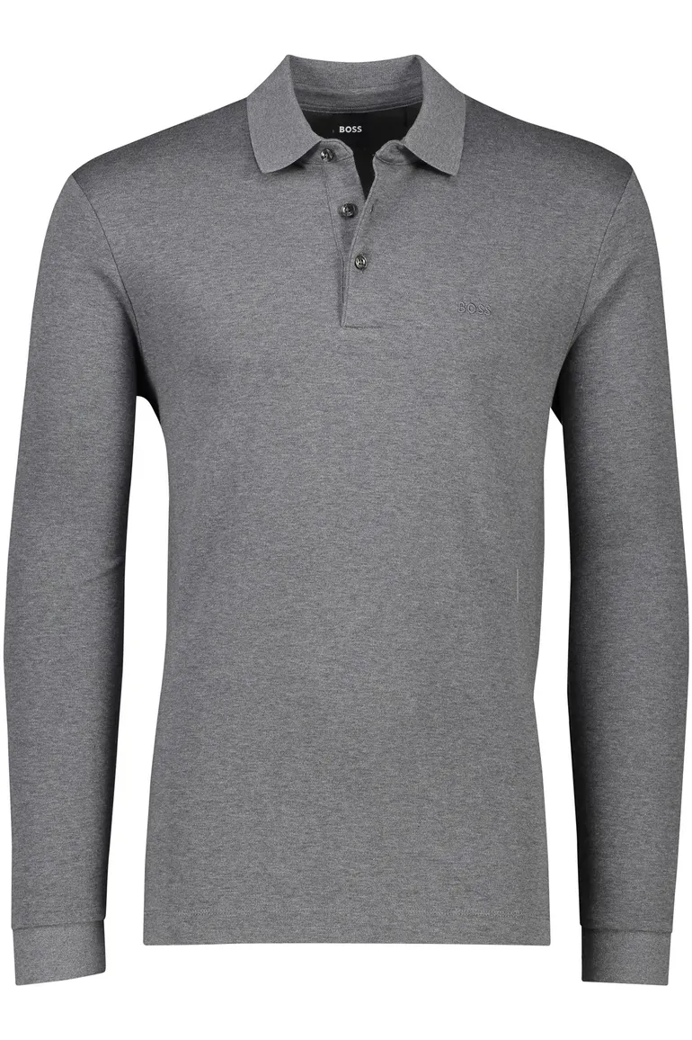 polo Hugo Boss grijs gemêleerd katoen slim fit