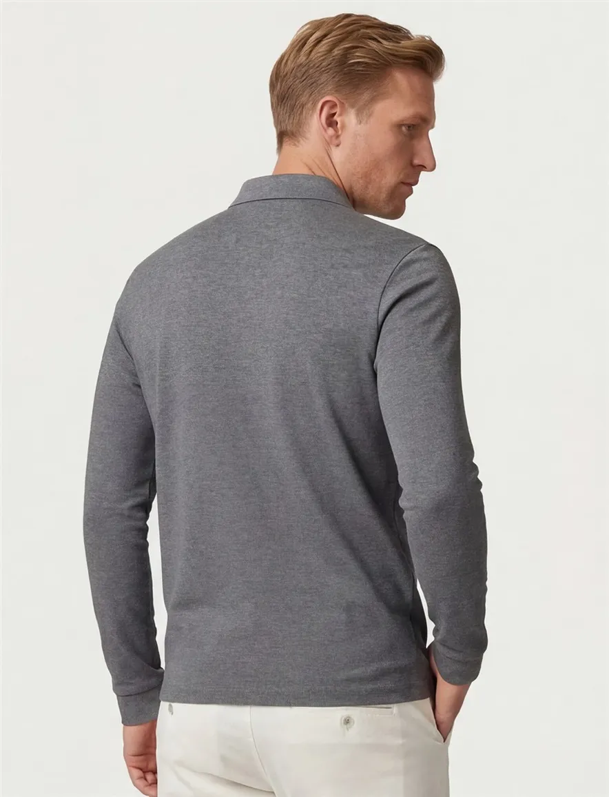 polo Hugo Boss grijs gemêleerd katoen slim fit